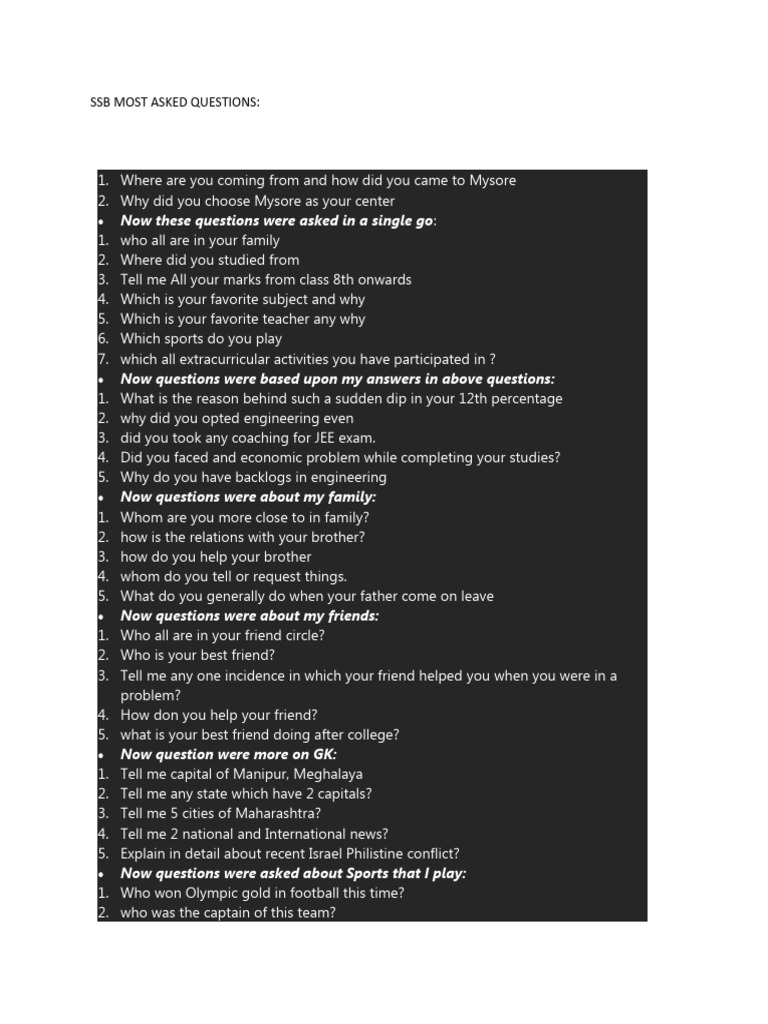 SSB Most Asked Questions | PDF | Leadership | Psychology