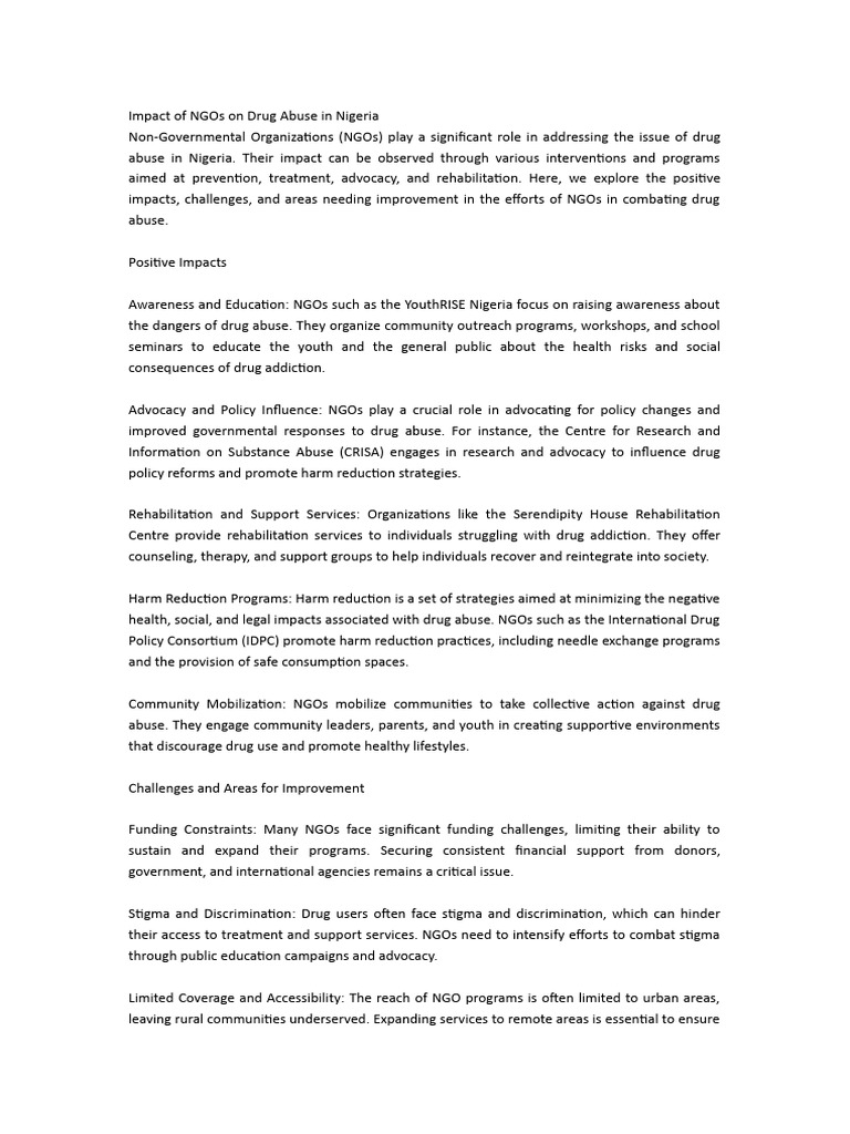 NGOs Combatting Drug Abuse in Nigeria | PDF | Non Governmental ...