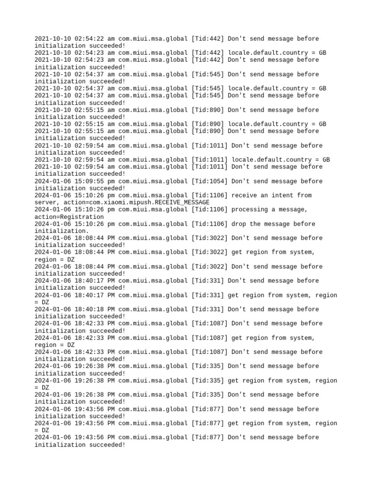 MIUI MSA Global Initialization Logs | PDF | Computing | Computer Science
