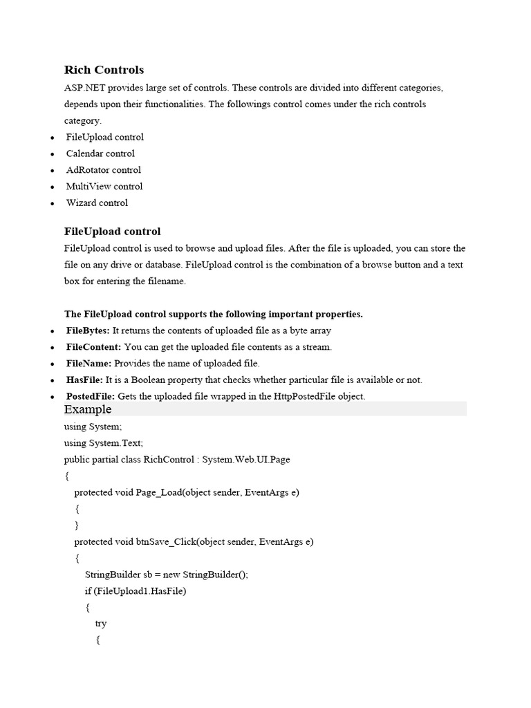 Rich and Validation Controls | PDF | Data Type | Dynamic Web Page