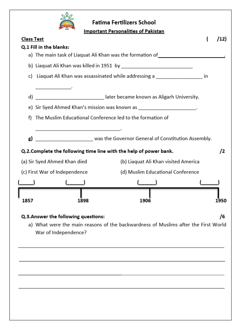 Important Personalities Test | PDF | Pakistan | South Asia