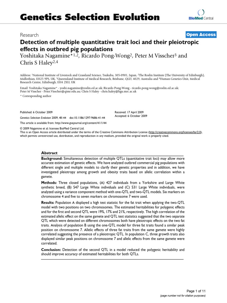 Detection of Multiple Quantitative Trait Loci and Their Pleiotropic ...