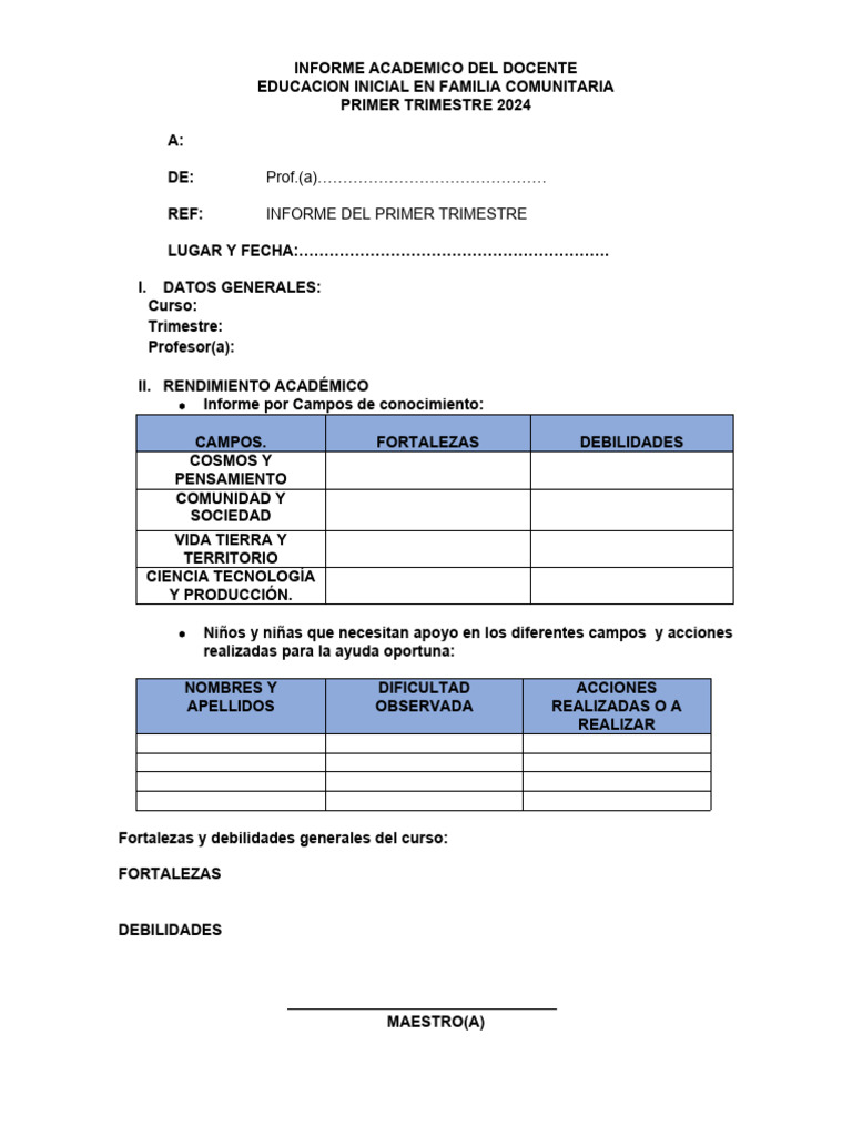Informe Académico Primer Trimestre 2024 | PDF | Maestros