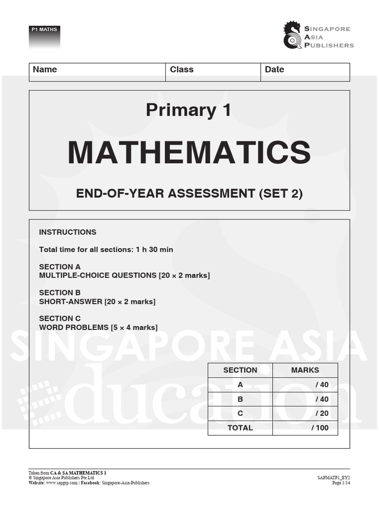 P1Maths End of Year Set 2 | PDF