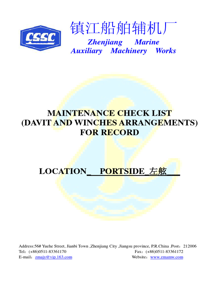 Davit and Winch Maintenance Checklist | PDF | Manual Transmission | Clutch
