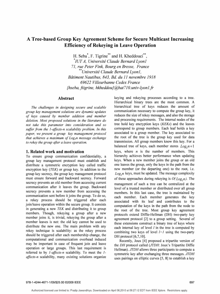 Efficient Tree-based Group Key Agreement | PDF | Cryptography | Secure ...