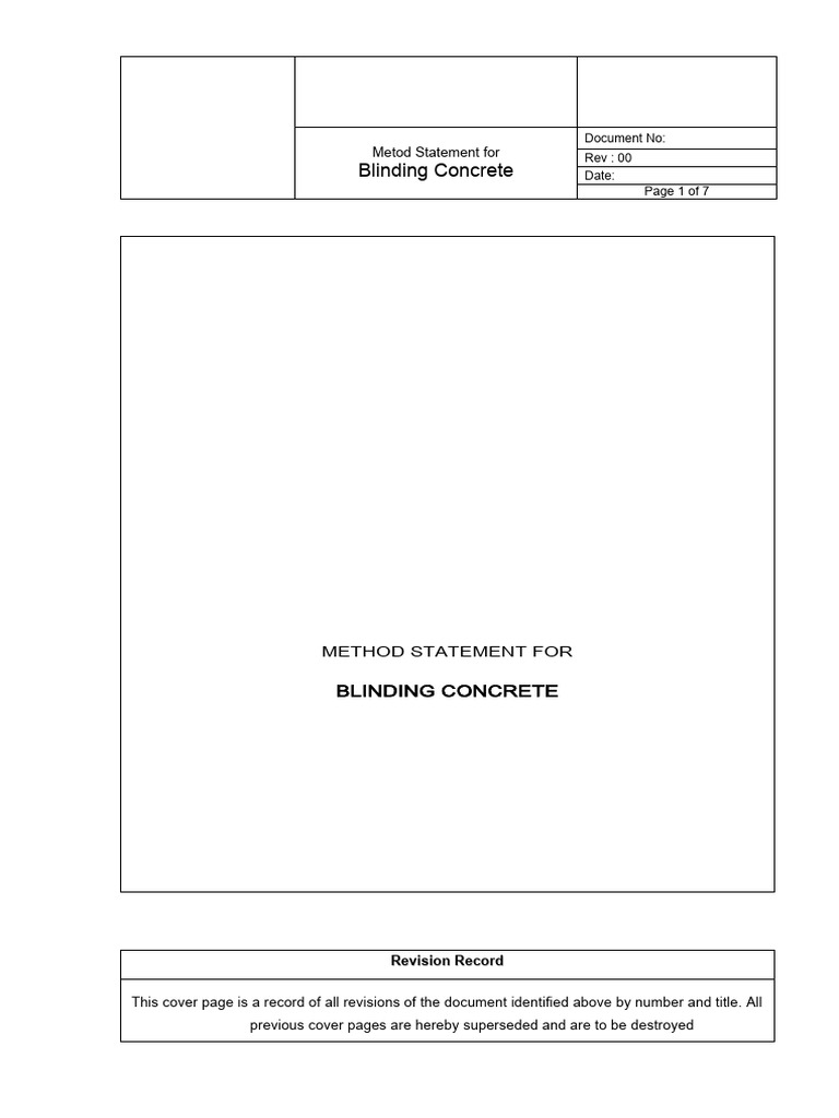 Blinding Concrete Method Statement | PDF | Concrete | Personal ...