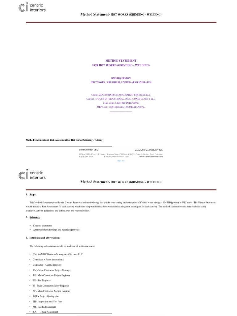 Hot Works Method Statement & Risk Assessment | PDF | Personal ...