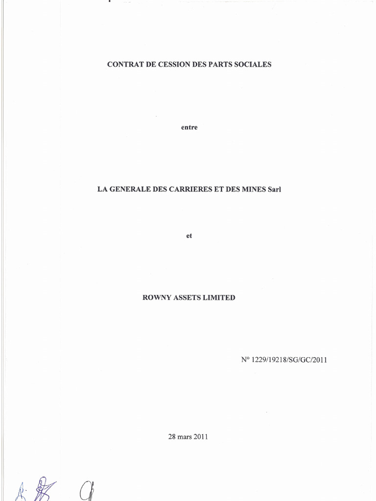 Cession de Parts Sociales GECAMINES-Rowny | PDF | Arbitrage | Droit privé