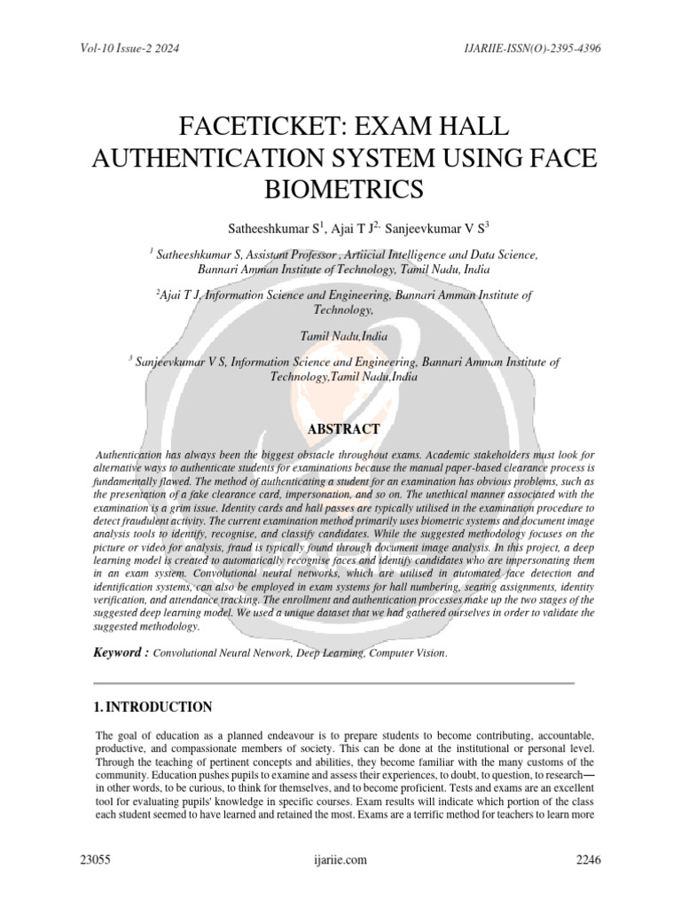 Faceticket Exam Hall Authentication System Using Face Biometrics ...