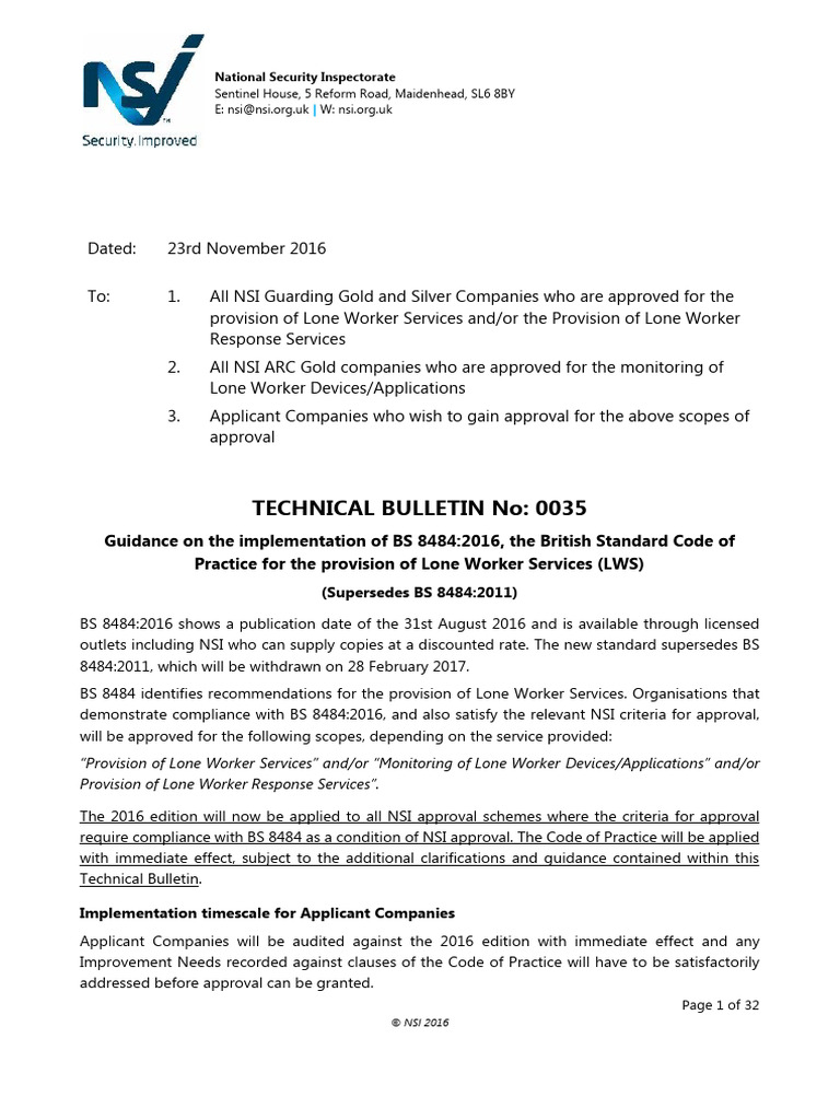 BS 8484:2016 Guidance for Lone Worker Services | PDF | Computer ...