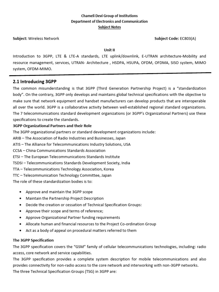 Wireless Networks: 3GPP, LTE & LTE-A Overview | PDF | High Speed Packet ...
