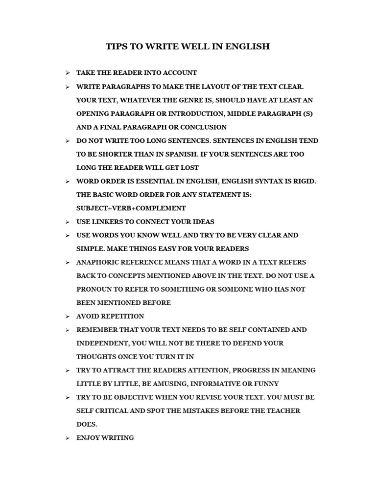 TIPS TO WRITE WELL IN ENGLISH PDF
