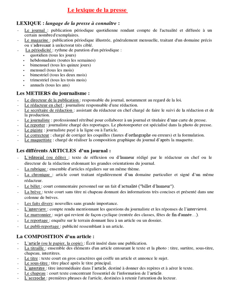 Lexique Presse | PDF | Journaux | Impression