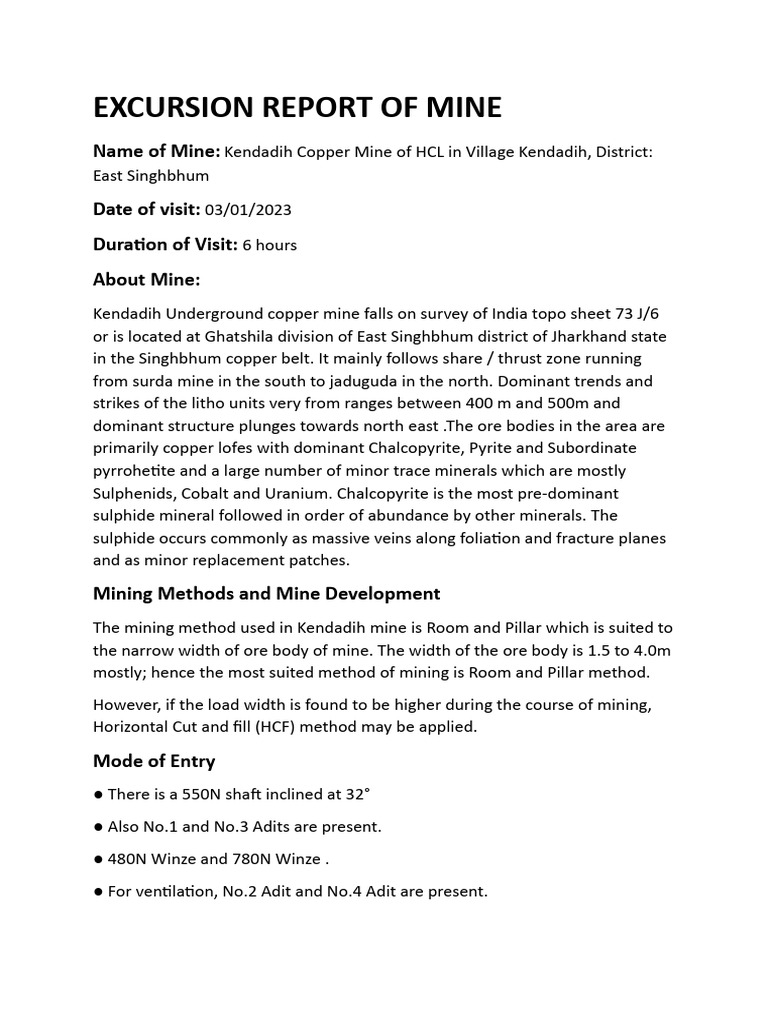 Excursion Report of Mine | PDF | Mining | Ore
