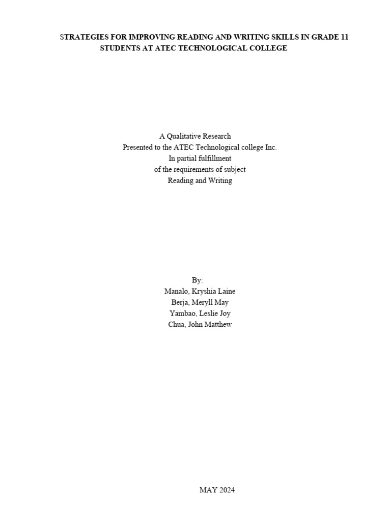 Strategies for Improving Reading and Writing Skills in Grade 11 PDF
