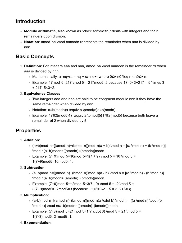 Notes On Modulo Arithmetic | PDF | Algebra | Mathematics