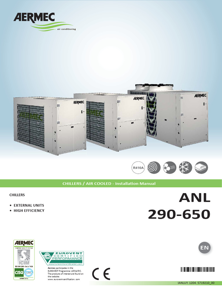 Aermec ANL 290-650 Installation Manual | PDF | Heat Exchanger | Water