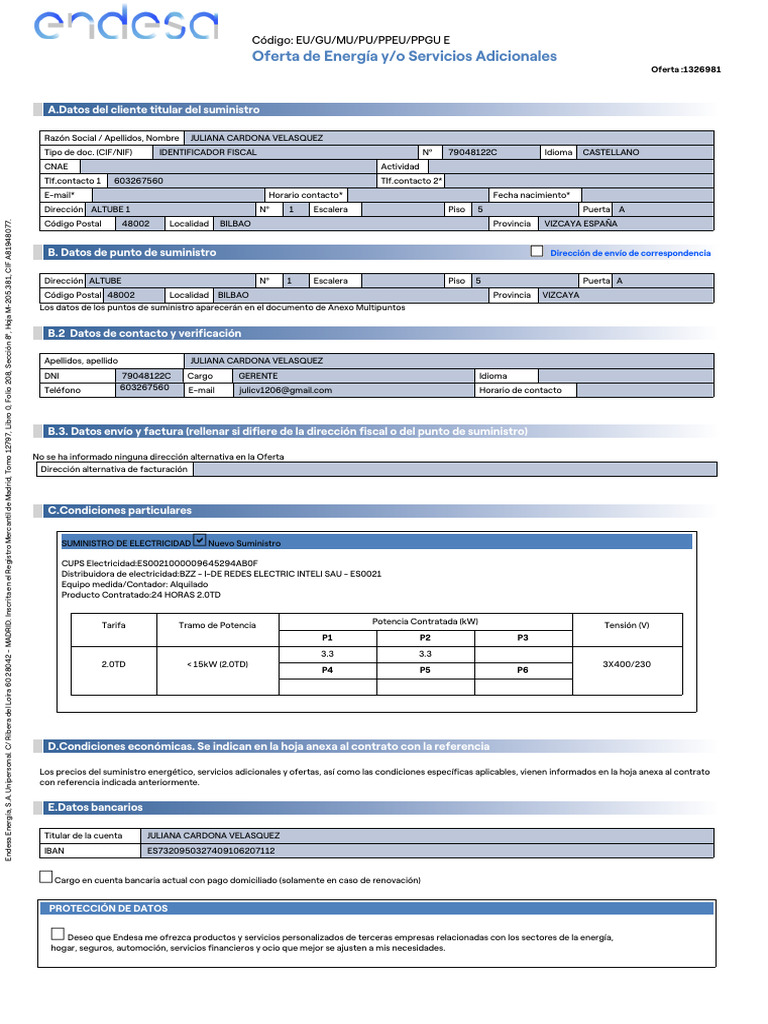 Contrato de Luz Endesa para Clientes | PDF | Ingenieria Eléctrica ...