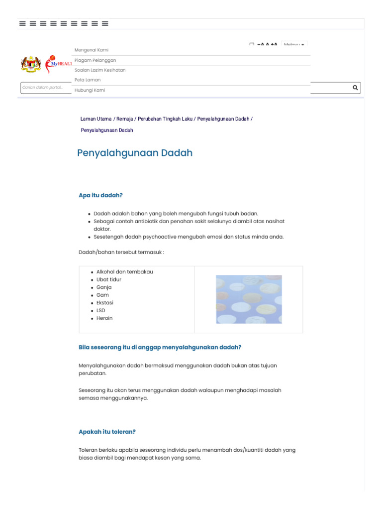 Penyalahgunaan Dadah - Portal MyHEALTH | PDF