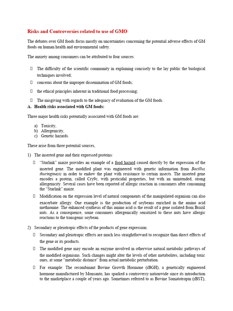 Risk & Controversies Related To Use of GMO's-1 | PDF | Genetically ...