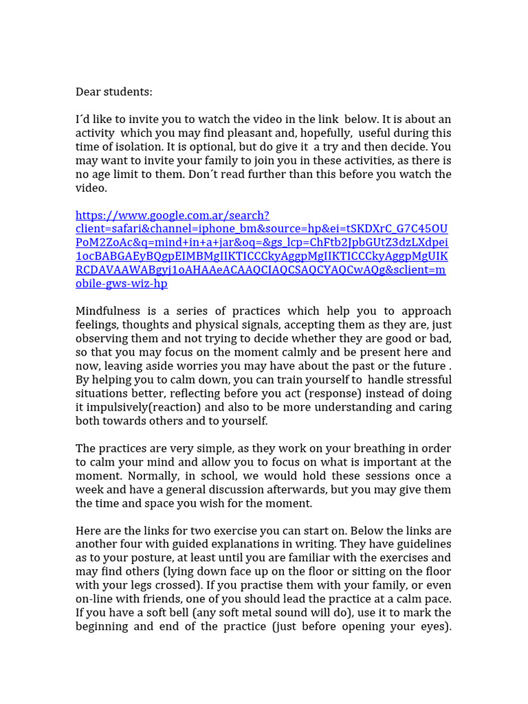 2020MINDFULNESS Letter To Kids | PDF | Anatomía humana