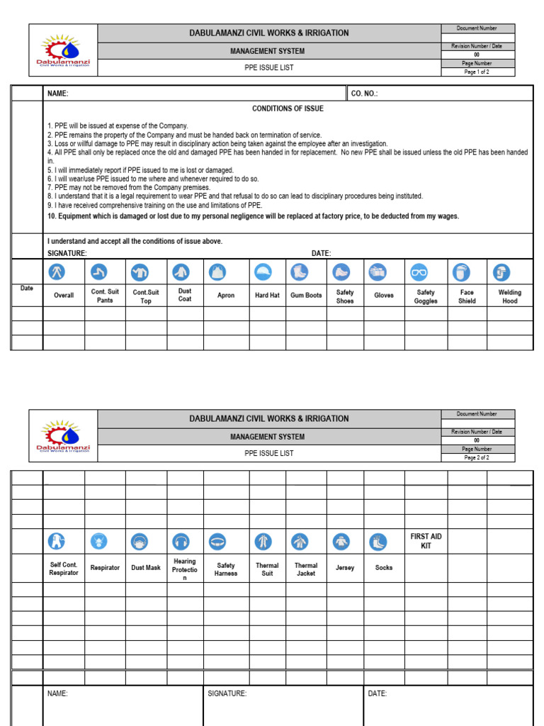 Ppe issue register pdf personal protective equipment safety