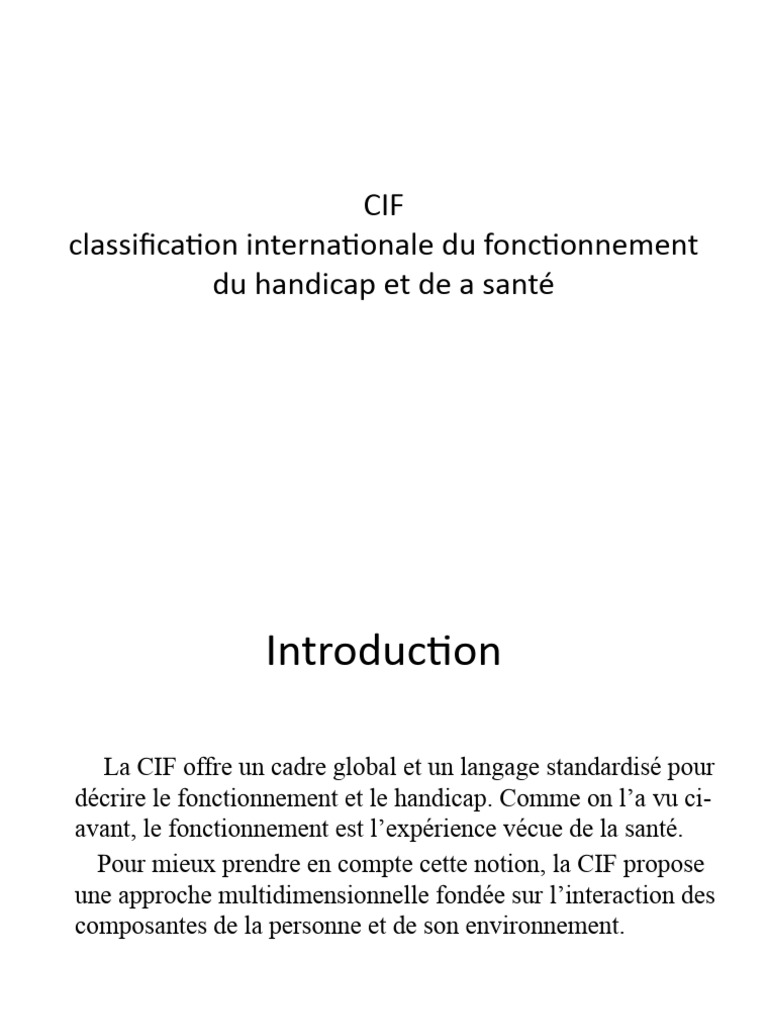 Classification Internationale du Fonctionnement | PDF | Invalidité ...