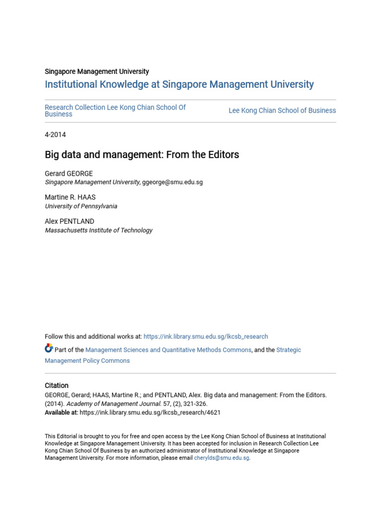 Big Data and Management - From The Editors | PDF | Big Data | Statistics