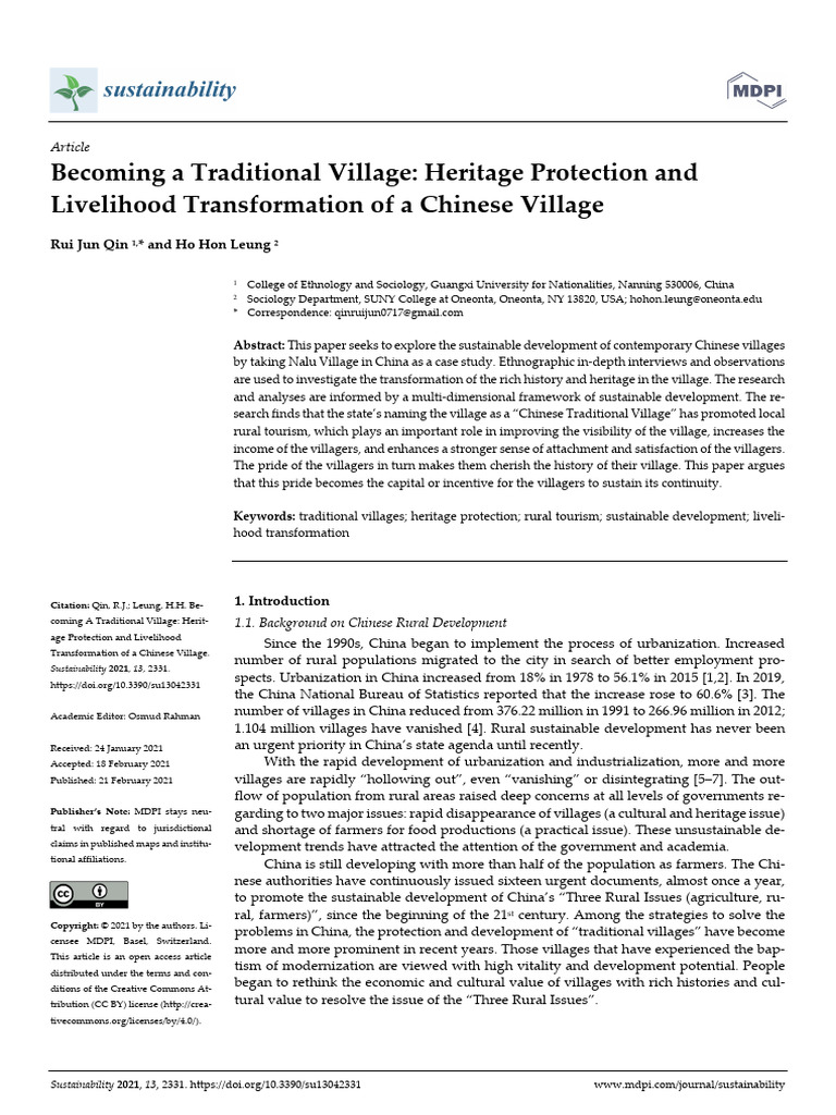 Becoming A Traditional Village Heritage Protection | PDF ...