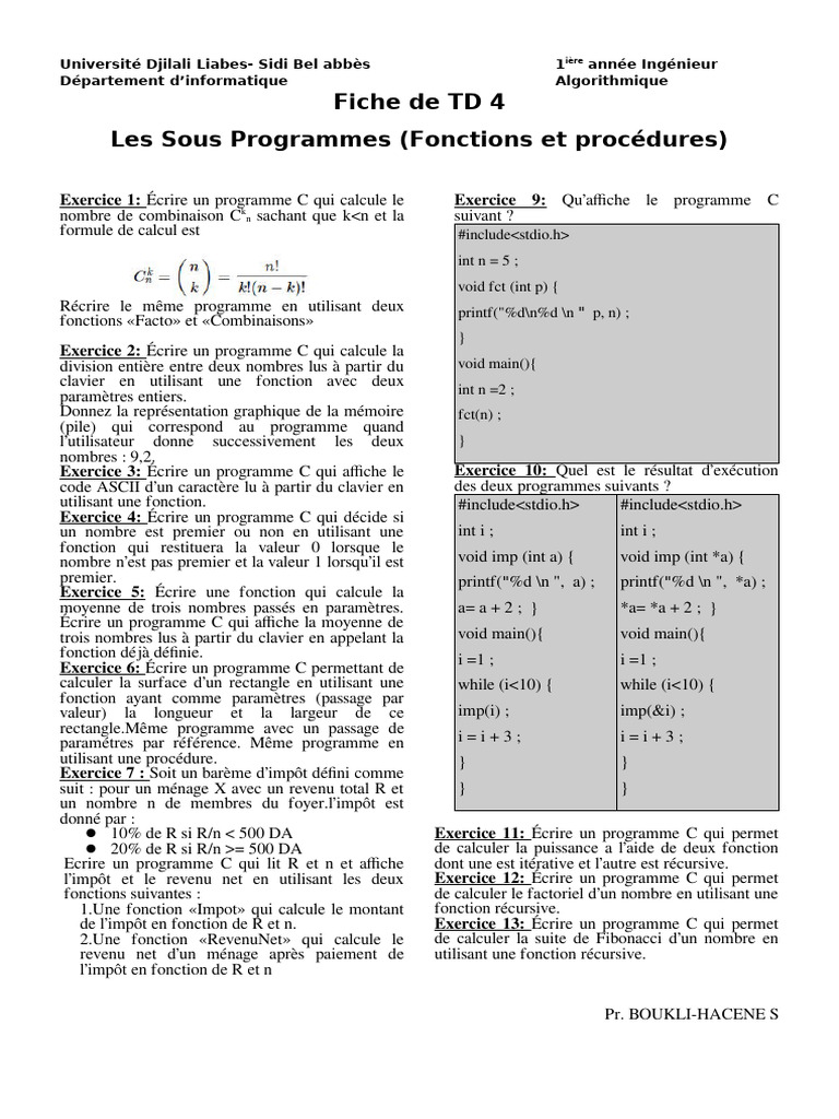 TD 4 : Sous-programmes en C | PDF | Programme informatique | Programmation