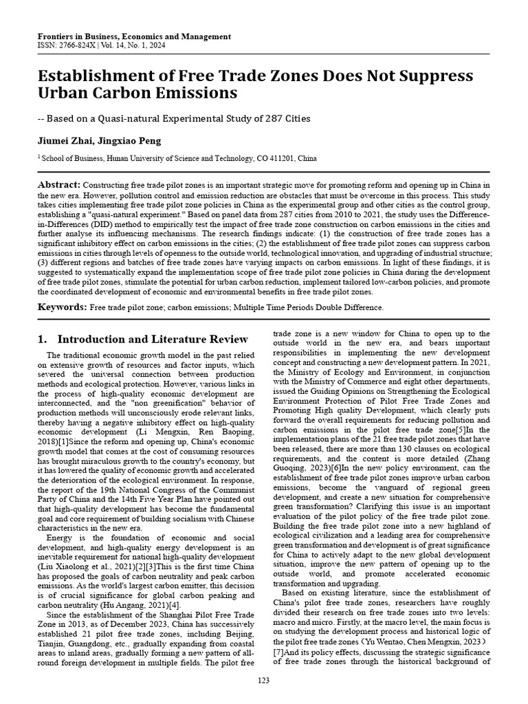 Urban Carbon Emissions in Free Trade Zones | PDF | Innovation | China