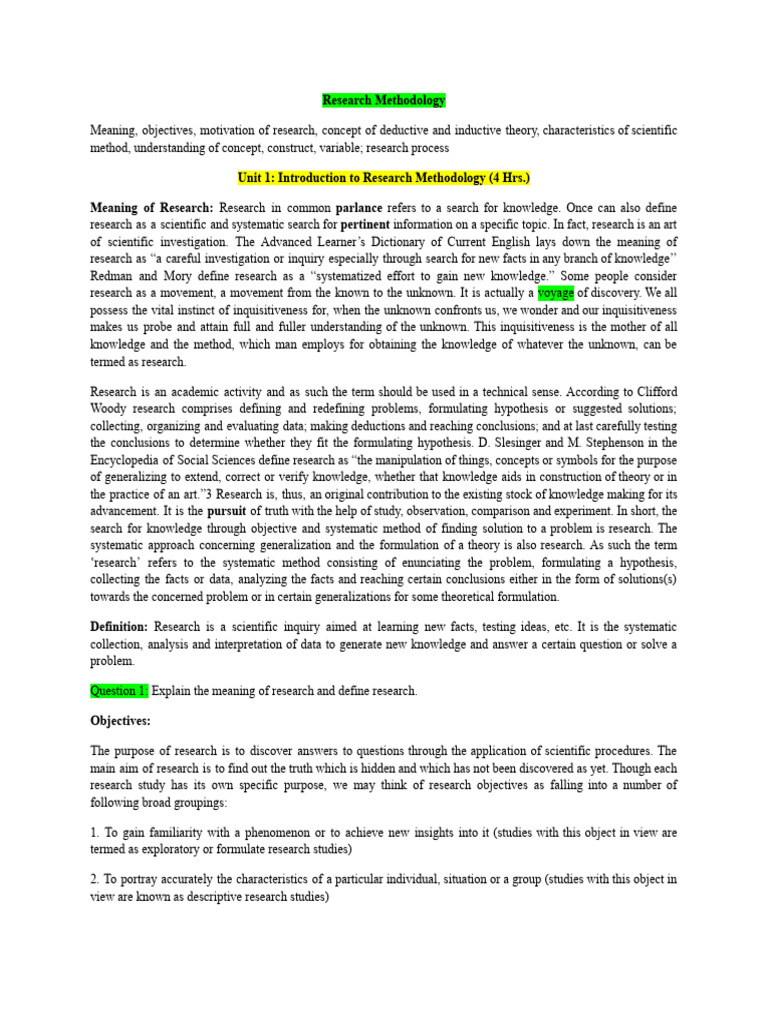 Unit 1 Intoduction To Research Methodology Download Free Pdf