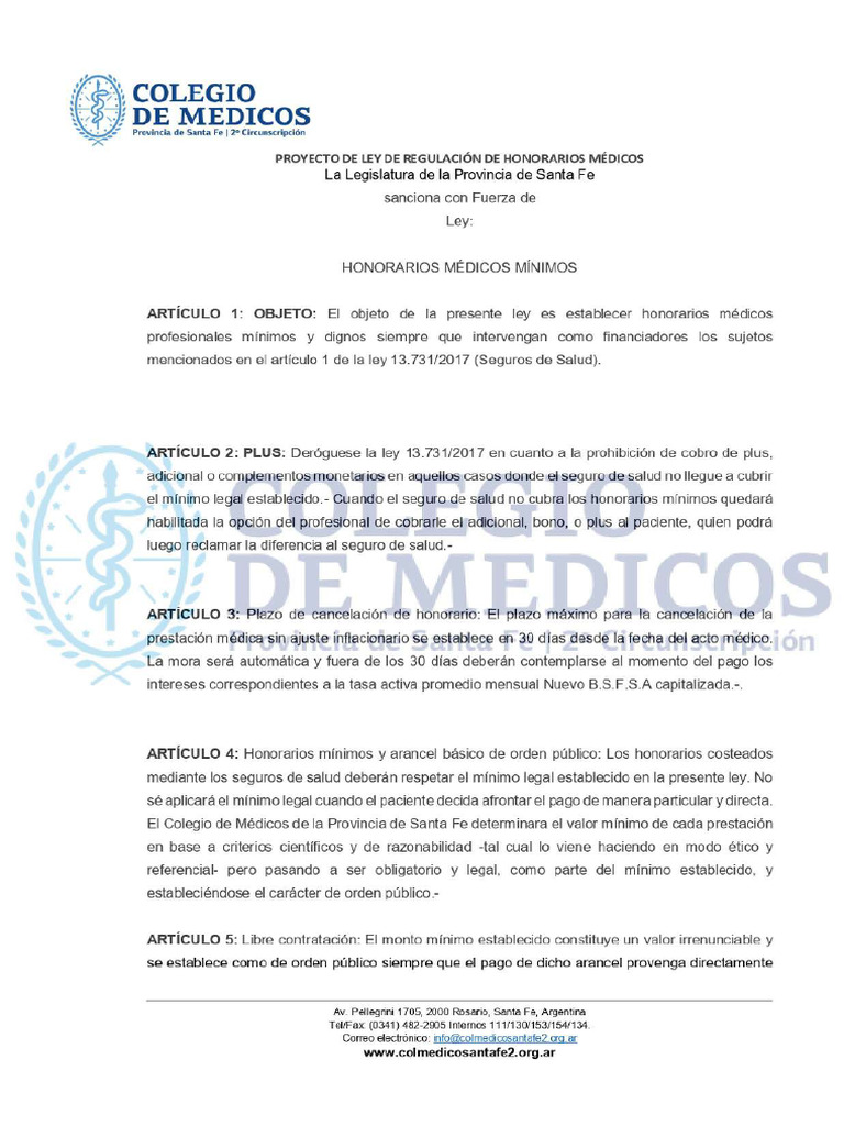 Proyecto de Ley de Regulacion de Honorarios Medicos | PDF