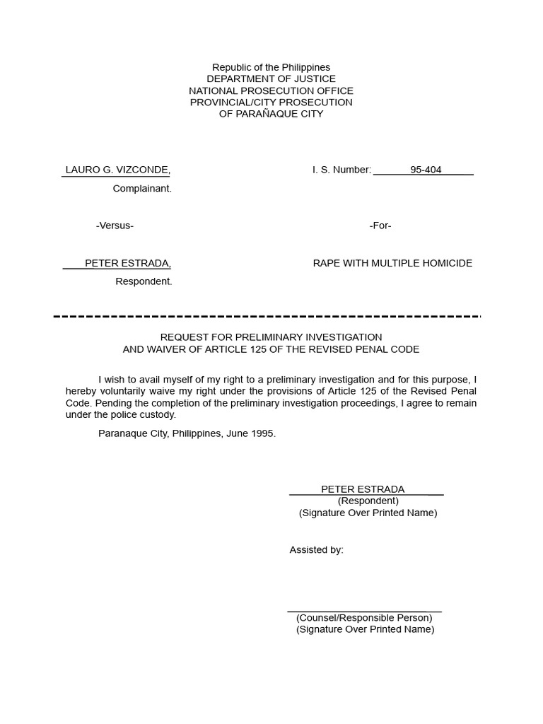 Preliminary Investigation Requests for Rape Cases | PDF | Prosecutor ...