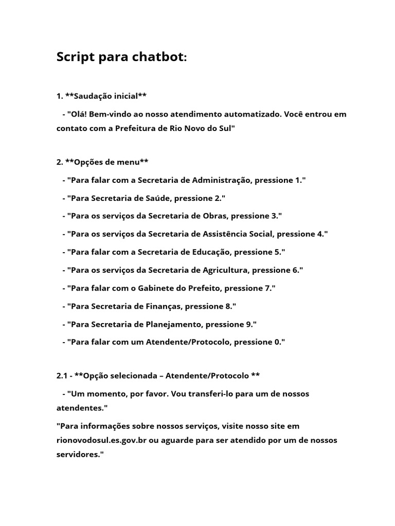 Script de Atendimento para Chatbot | PDF