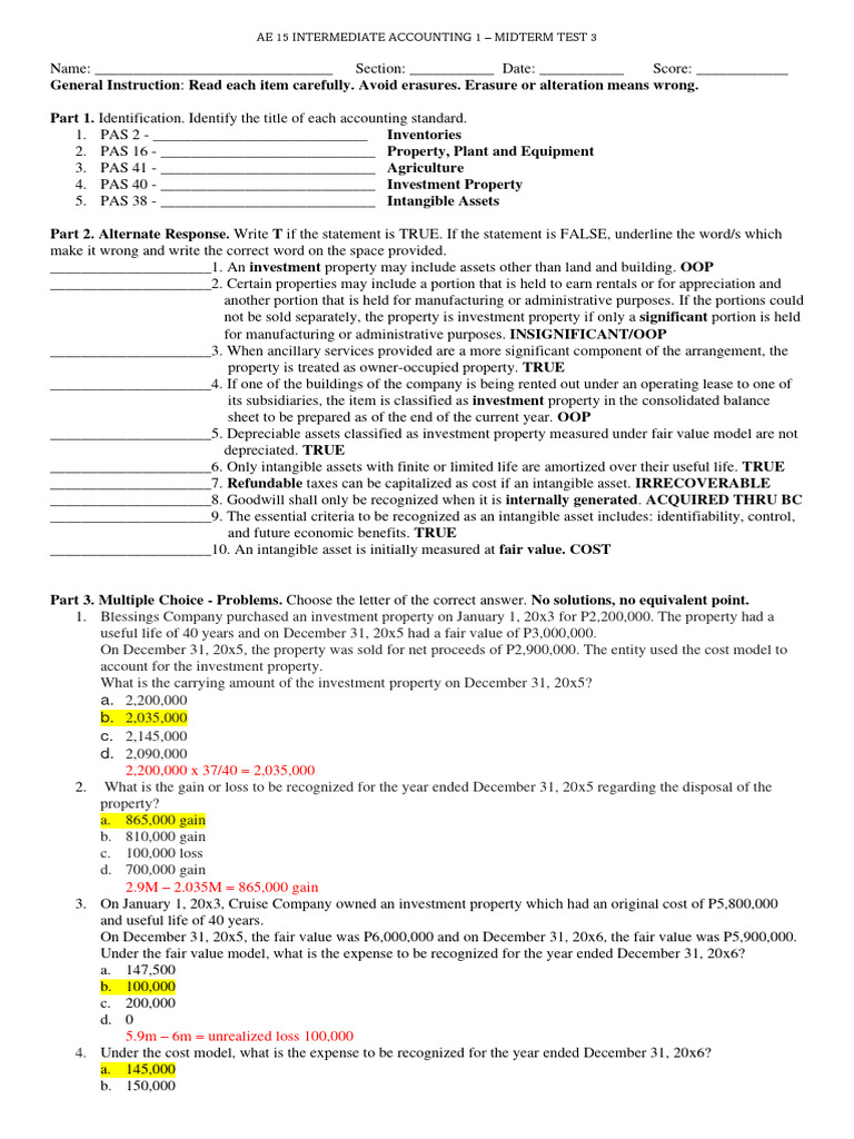AE 15 - M TEST 3 With Answers | PDF | Fair Value | Investing
