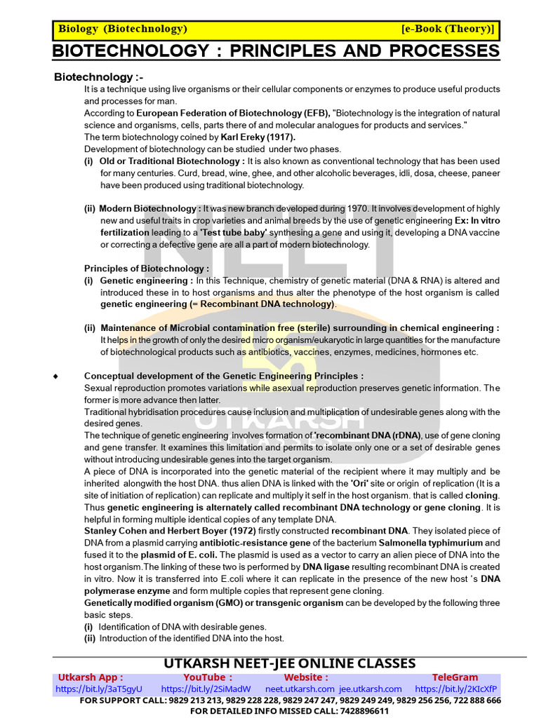 Biotechnology Principles Explained | PDF | Molecular Cloning | Vector ...