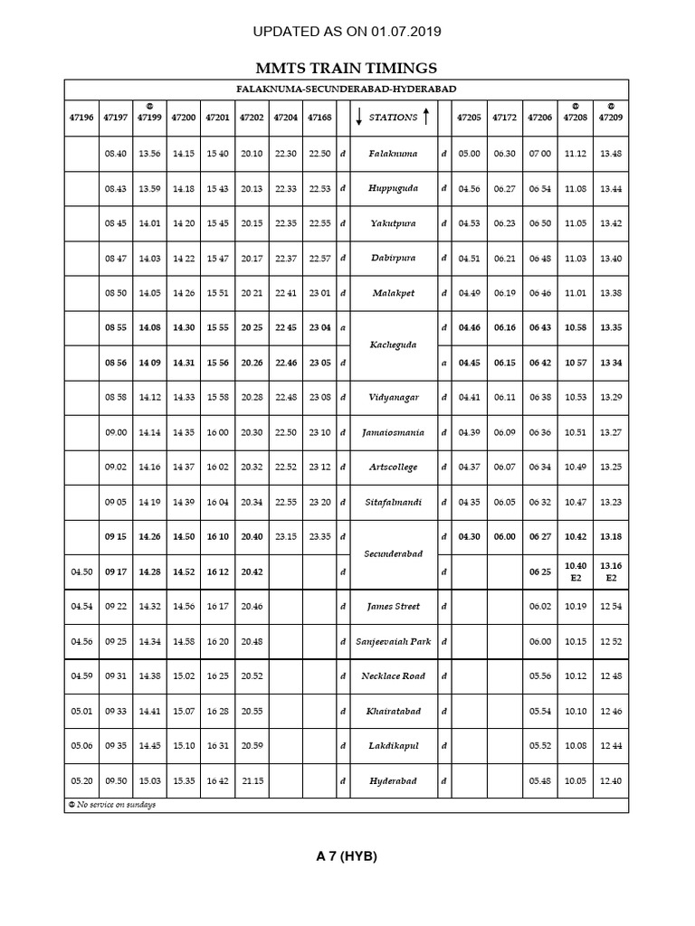 MMTS Train Timings Schedule | PDF