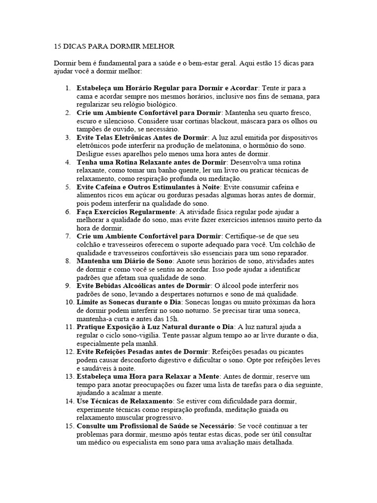 15 Dicas para Dormir Melhor | PDF | Dormir
