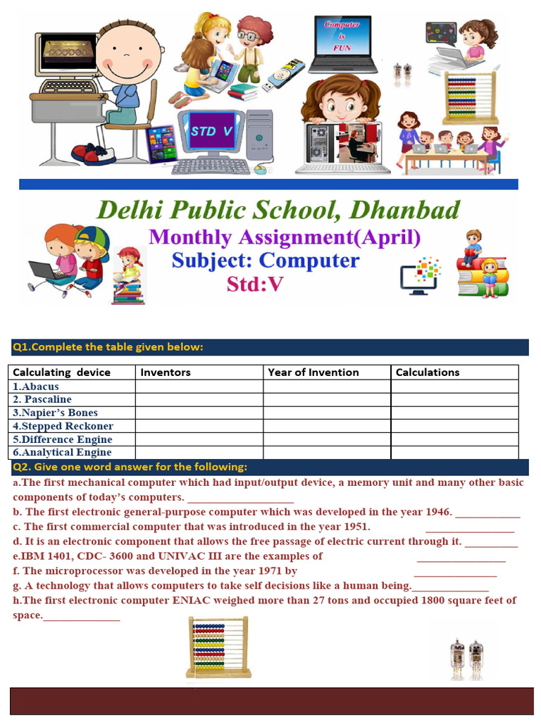 STD V Computer Monthly Assignment - April | PDF | Manufactured Goods ...