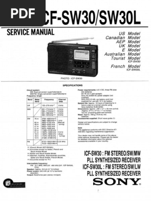 短波ラジオ　SONY ICF-SW30 動作確認済　ハンドブック／取扱説明書付 Sony ICF-SW30 Service Manual (1995) Radio | PDF