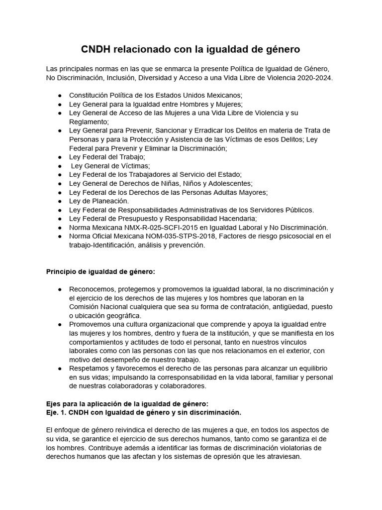 CNDH Relacionado Con La Igualdad de Género | PDF | Derechos humanos ...