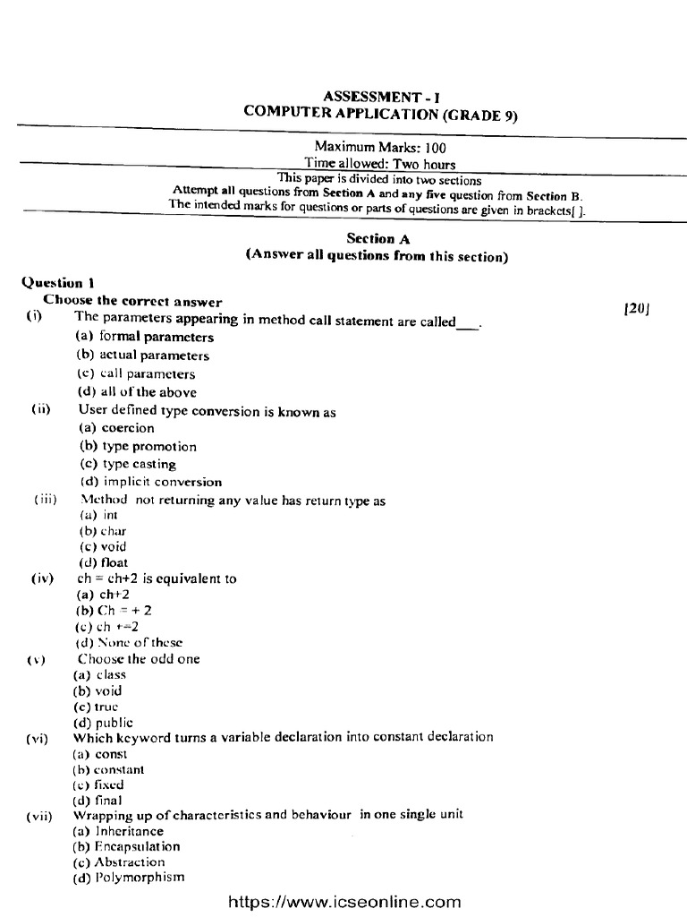 Icse Class 9 Assessment 1 Computer Application 030424 2024 | PDF