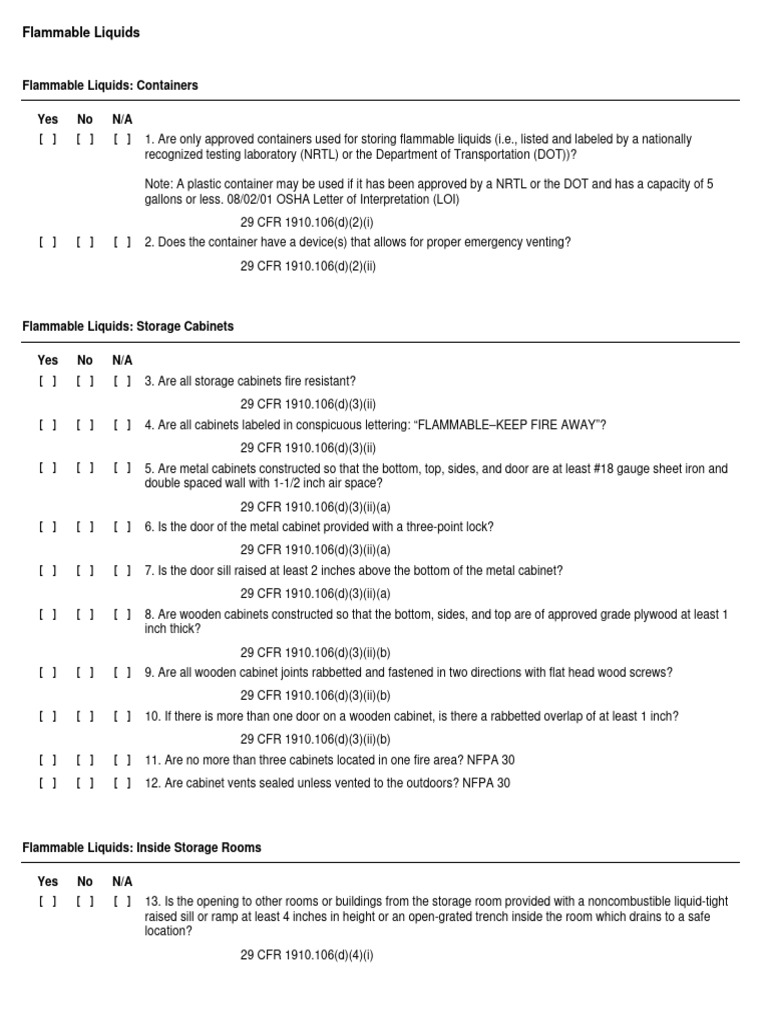 Image showcasing Flammable Liquids Inspection Checklist | PDF | Building Engineering