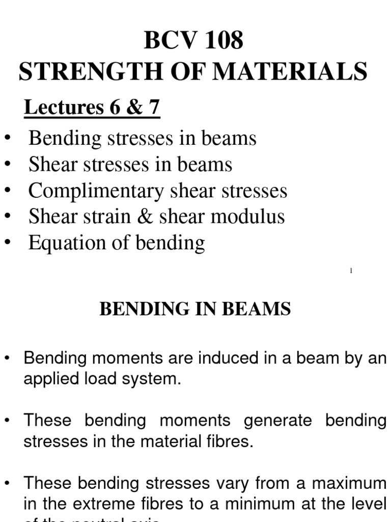 Bending and Shear Stresses in Beams | PDF | Bending | Beam (Structure)