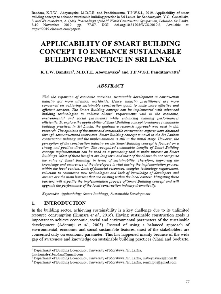 Applicability of smart building concept to enhance sustainable building