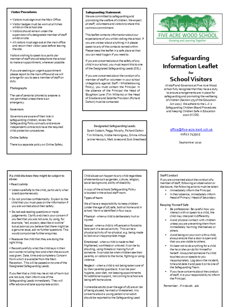 Safeguarding Visitors Leaflet September 2020 | PDF | Family | Childhood