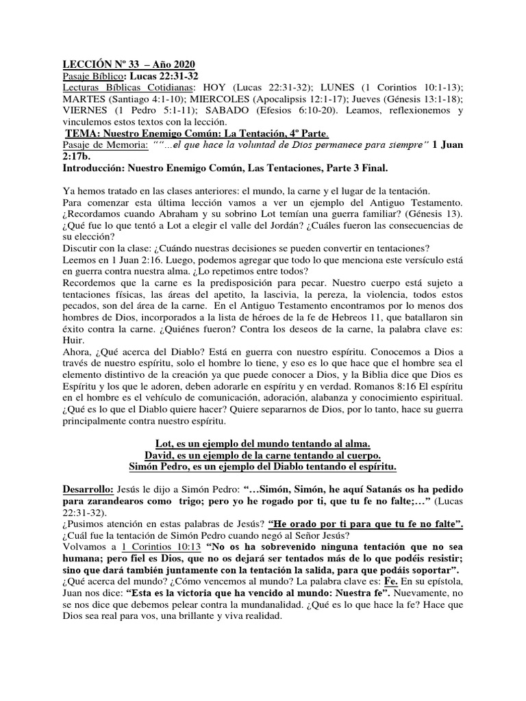 Venciendo la Tentación: Lección 33 | PDF | Diablo | Jesús