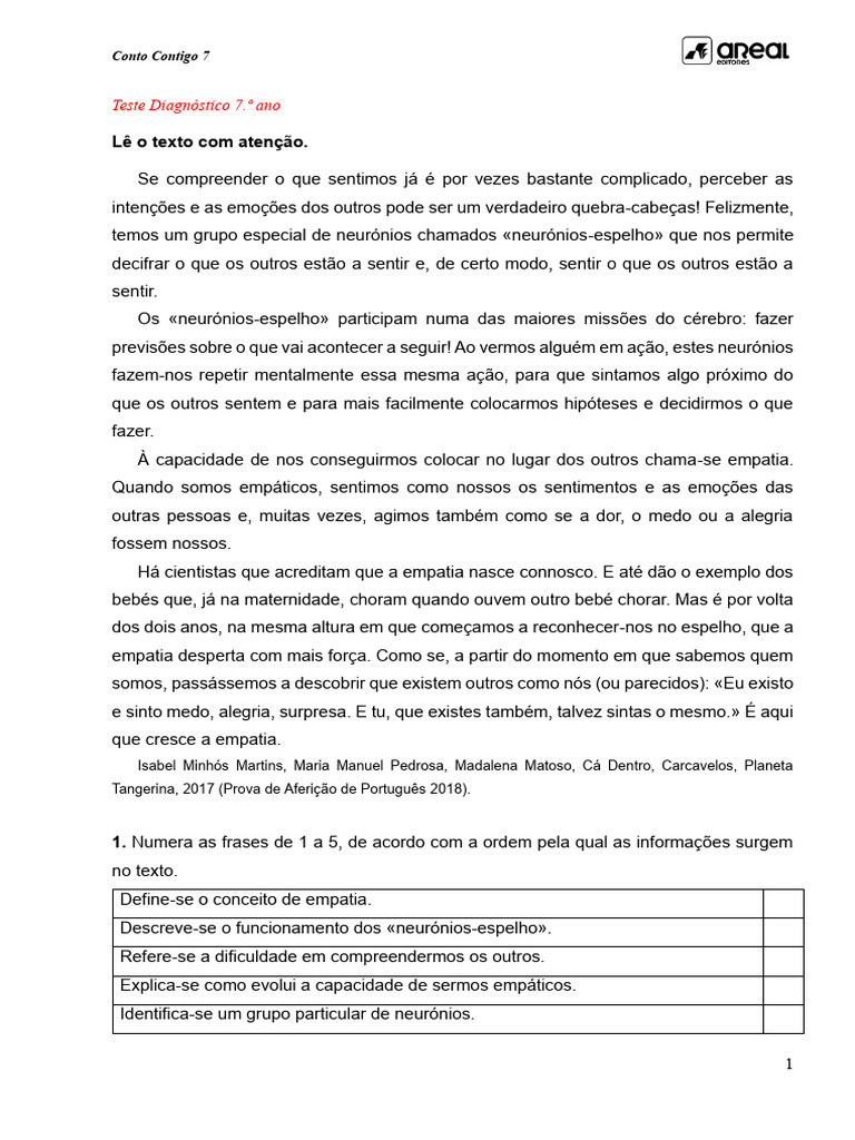 Ae cc7 Teste Diagnostico | PDF | Empatia | Pronome